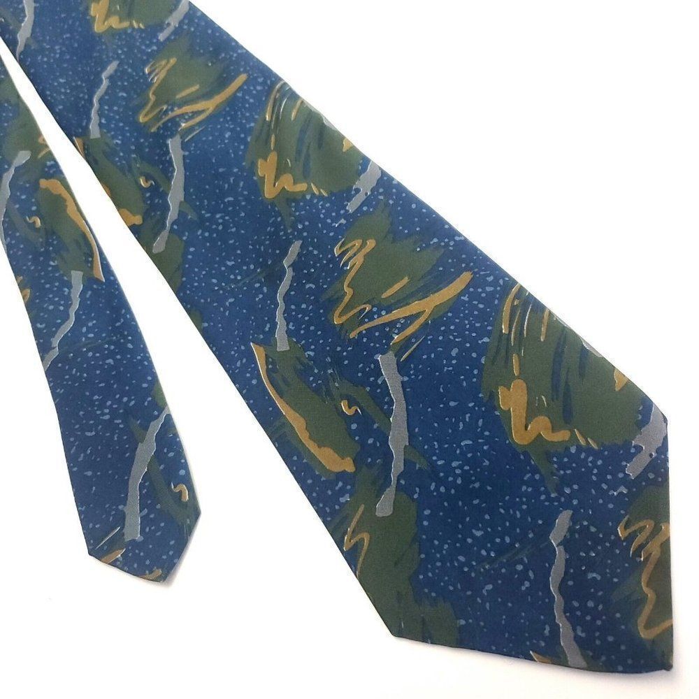Oleg Cassini Blue Green Silk Tie Woven Abstract